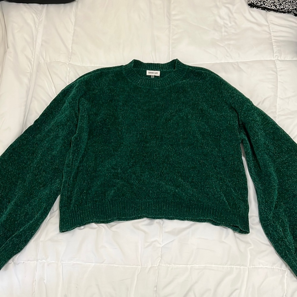 Sugar + Lips green sweater with bell sleeves size L
